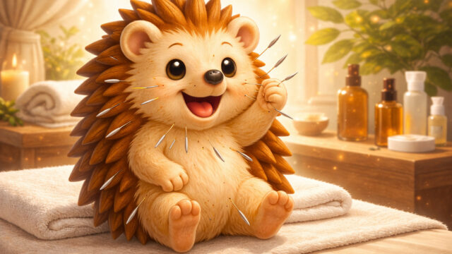 美容鍼を刺されて喜ぶハリーちゃん