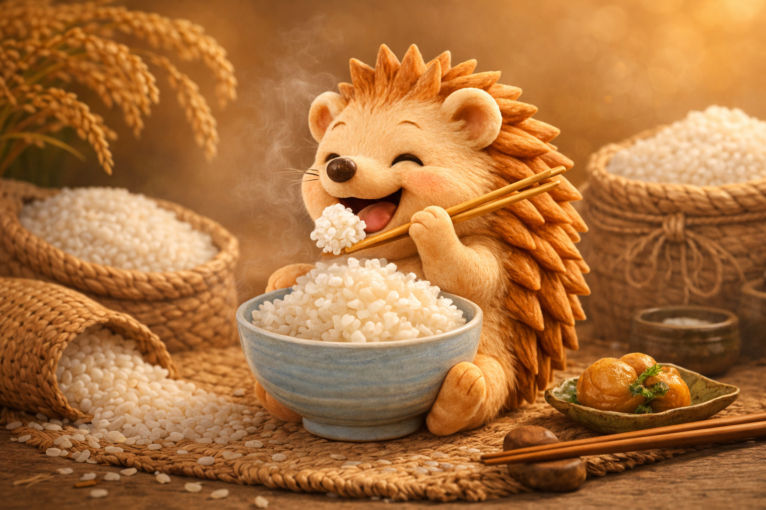 ご飯をほおばるハリーちゃん