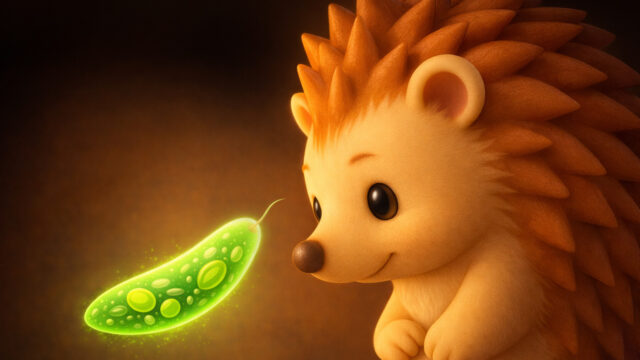 ユーグレナを見つめるハリーちゃん