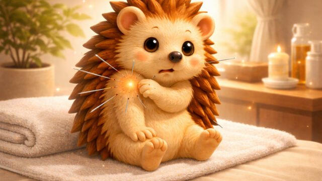 五十肩の鍼治療を受けるハリーちゃん