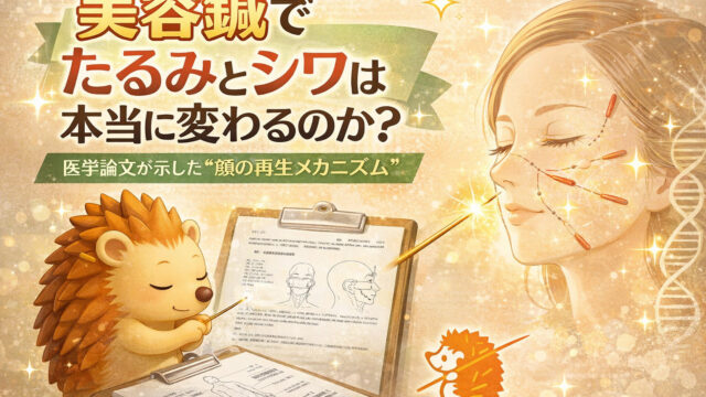 美容鍼の論文を読むハリーちゃん