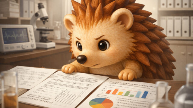 美容鍼の論文を調べるハリーちゃん