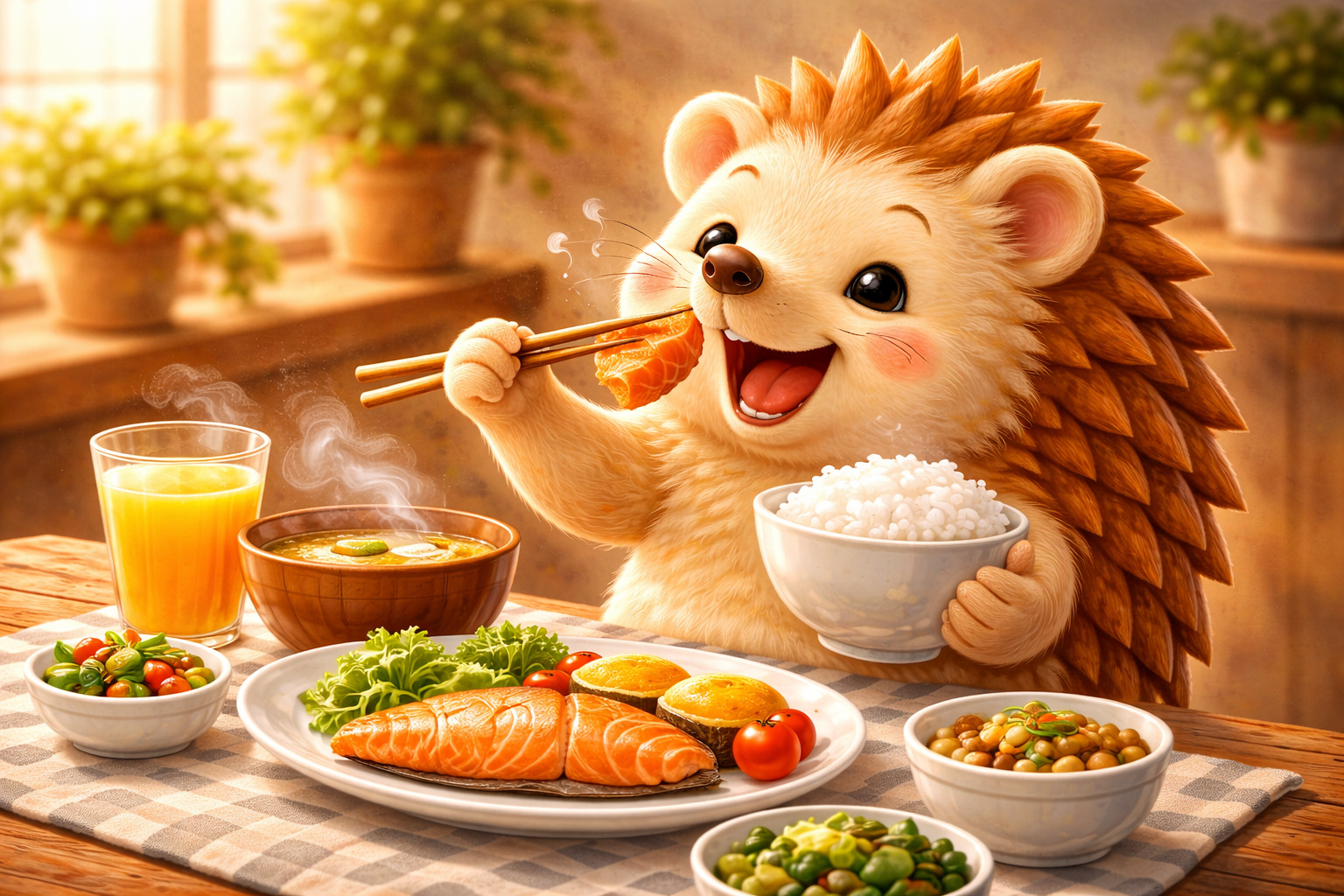 朝ご飯をモリモリ食べるハリーちゃん