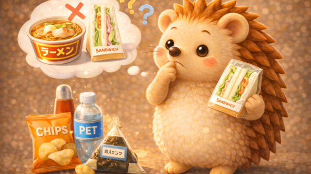 市販食品について考えるハリーちゃん